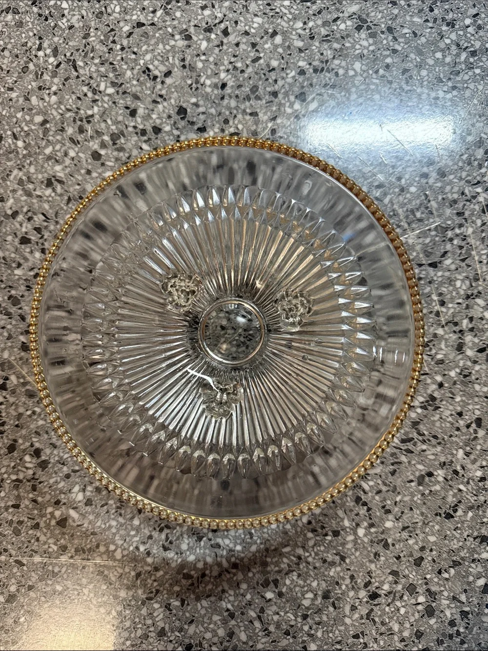 Vintage Jeannette Glass Footed Bowl Gold Beaded Rim
